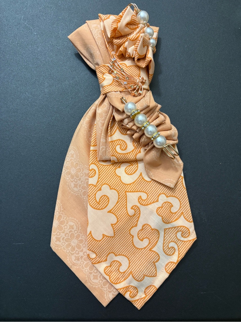 Pearl-Accented Peach Ruffles Tie